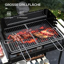 Holzkohlegrill met Smoker en Wielen – Hoogteverstelbaar Grillrooster met Houtopslag – 103 x 47 x 95 cm / 40,6 x 18,5 x 37,4 inch – Zwart — thumbnail 3