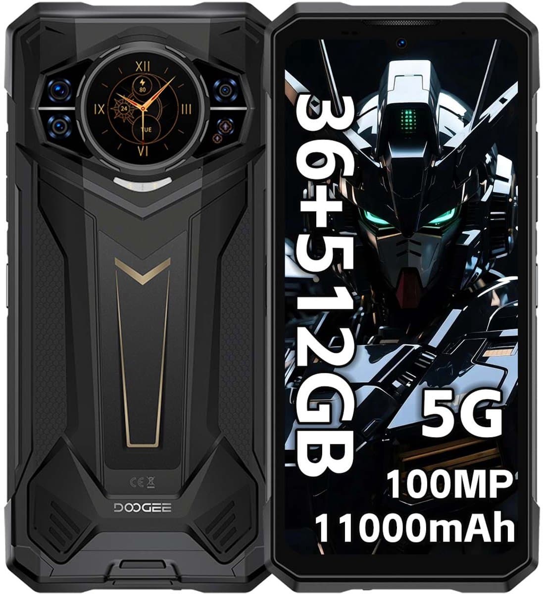 DOOGEE S200 Plus Robuuste Smartphone 5G - 36 GB RAM 512 GB ROM - 11100 mAh 33W - Android 15 Robuuste Telefoon - 6,72 inch+1,32 AMOLED display - GPS,NFC,OTG,Face ID - Zwart — afbeelding 1