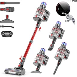 Steelstofzuiger Draadloos - Snoerloze Stofzuiger - Huis Schoonmaken - 600 Watt Kracht - 80 Min Werktijd - Rood — thumbnail 1