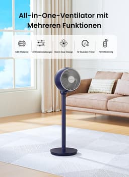 Stille Ventilator - Luchtcirculator - Zomerse Koelte - 12 Snelheden - 100 cm Hoog - Blauw — thumbnail 3