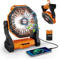 Campingventilator met 20000mAh accu, 4 windsnelheden, stille USB-ventilator met LED-verlichting, 270° draaibaar, oplaadbare tafelventilator, werkt op batterijen, geschikt voor reizen, picknicks en wandelen. — thumbnail 1