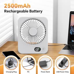 VHV - Ventilator - Tafelventilator - Mini ventilator - Tafelventilator met USB-aansluiting - Klein formaat - 2500 mAh batterij - Stille mini-tafelventilator met LED-display - Draagbare bureauventilator - Voor thuis - Kantoor en kamperen - Zwart — thumbnail 2