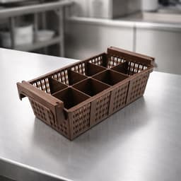 Bestekspoelmand Horeca - Vaatwassermand Bestekhouder - Efficiënt Reinigen - 8 Aparte Vakken - 42 x 21 x 145 cm - Bruin — thumbnail 4