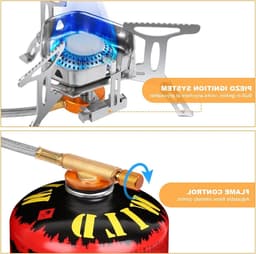 Kampvuurstove voor Buiten, Winddichte Kookbrander 6800W, Opvouwbare Gasbrander voor Kamperen, Hiking en Picknicks met Draagdoos — thumbnail 5