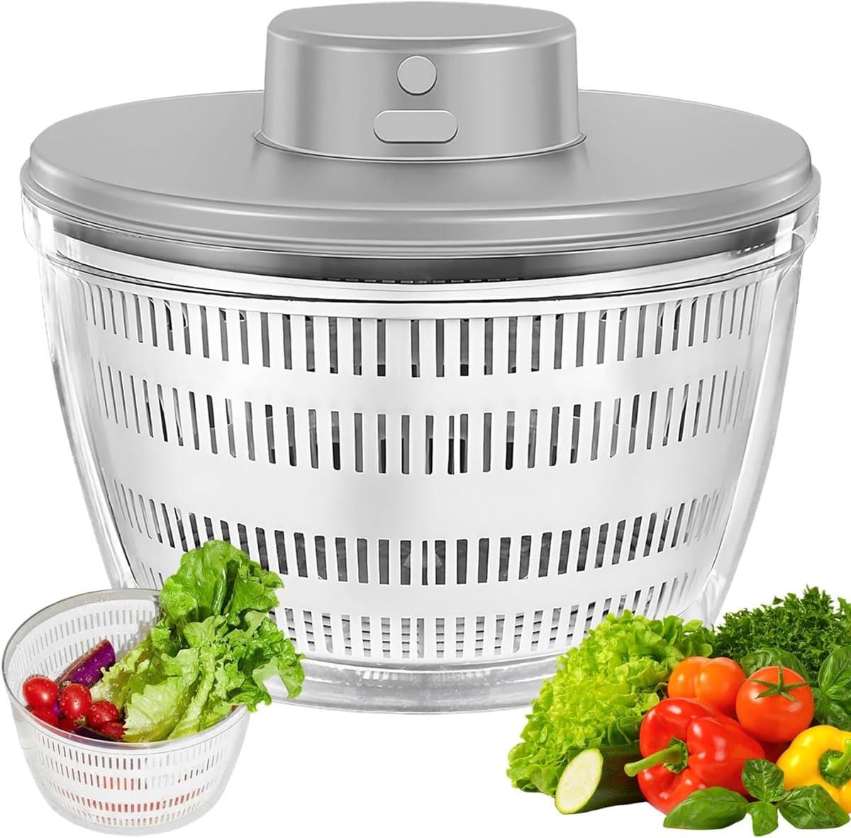 Elektrische Salade Spinner - Groente Droger - Snel Groenten Drogen - Grote 4L Kom - 22 cm - Grijs — afbeelding 1