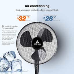 AERSON Standing Fan 40 cm | Fan Tripod Height Adjustable up to 120 cm | High Air Flow and Very Quiet | Fan 3 Different Speeds | Oscillation Function Approx. 80° — thumbnail 4