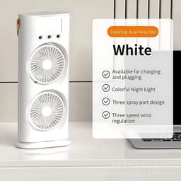 Aircooler met water of ijs-aircooler met koelelementen-ventilatorlamp met afstandbediening-Draagbare USB-ventilator met drie snelheden en vernevelingsfunctie- 7-kleurige LED-luchtkoeler - oplaadbare luchtkoeler met een waterreservoir van 280 ml - wit — thumbnail 3