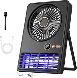 Tafelventilator-draagbare ventilator-bureau ventilator-buiten ventilator-draagbare oplaadbare ventilator - Ventilator met muggenlamp - 90° kantelbaar en inklapbaar - 5 instelbare snelheden - Geschikt voor bureaus, slaapkamers en kamperen - Zwart — thumbnail 1