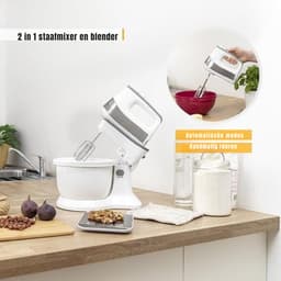 TIM® Mixer met Mengkom - Keukenmachine - Mixer - 3,4 Liter Mengkom - Wit - 31cm x 21cm x 36cm — thumbnail 2