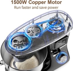 Tafelmixer - Keukenmachine - Grote hoeveelheden mixen - Krachtige koperen motor - 6.2L kom - Zwart — thumbnail 4