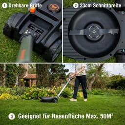 Accu Grasmaaier - Stadsmaaier Mulchmaaier - Klein Gazon Onderhoud - Draaibare Koppeling - 23 cm Snijbreedte - Zilver Zwart — thumbnail 3