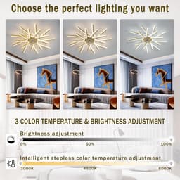 Deckenventilator Met Beleuchtung Speicherfunktion Dimmbar LED Wohnzimmer Deckenlampe Met Ventilator 6 Gang Timer Omkeerbare Lamp Met Deckenventilator Fernbedienung Voor Schlafzimmer-Gold||92CM — thumbnail 5