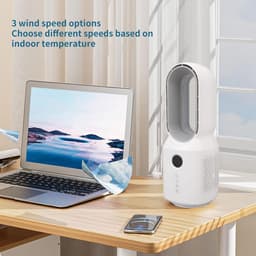 Deskless Fan, 3 Speeds Wind 106° Oscillating Fan Rechargeable Desk Fan with LED Night Light, Small Silent Office Fan, Small Personal — thumbnail 2