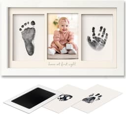 Fotolijst voor poot- en handafdrukken – Inktkussentje voor baby's – DIY-lijst voor hand- en voetafdrukken – Aandenken aan de eerste verjaardag – Herinneringsset voor hand- en voetafdrukken – Inktkussentje en afdruklijst pasgeborenen – 20x32,8x1,8cm — thumbnail 1