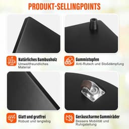 Keukenmachine Schuifplank - Rolplank Bamboe - Keuken Gemak - 360° Wielen - 40x28 cm - Zwart — thumbnail 3
