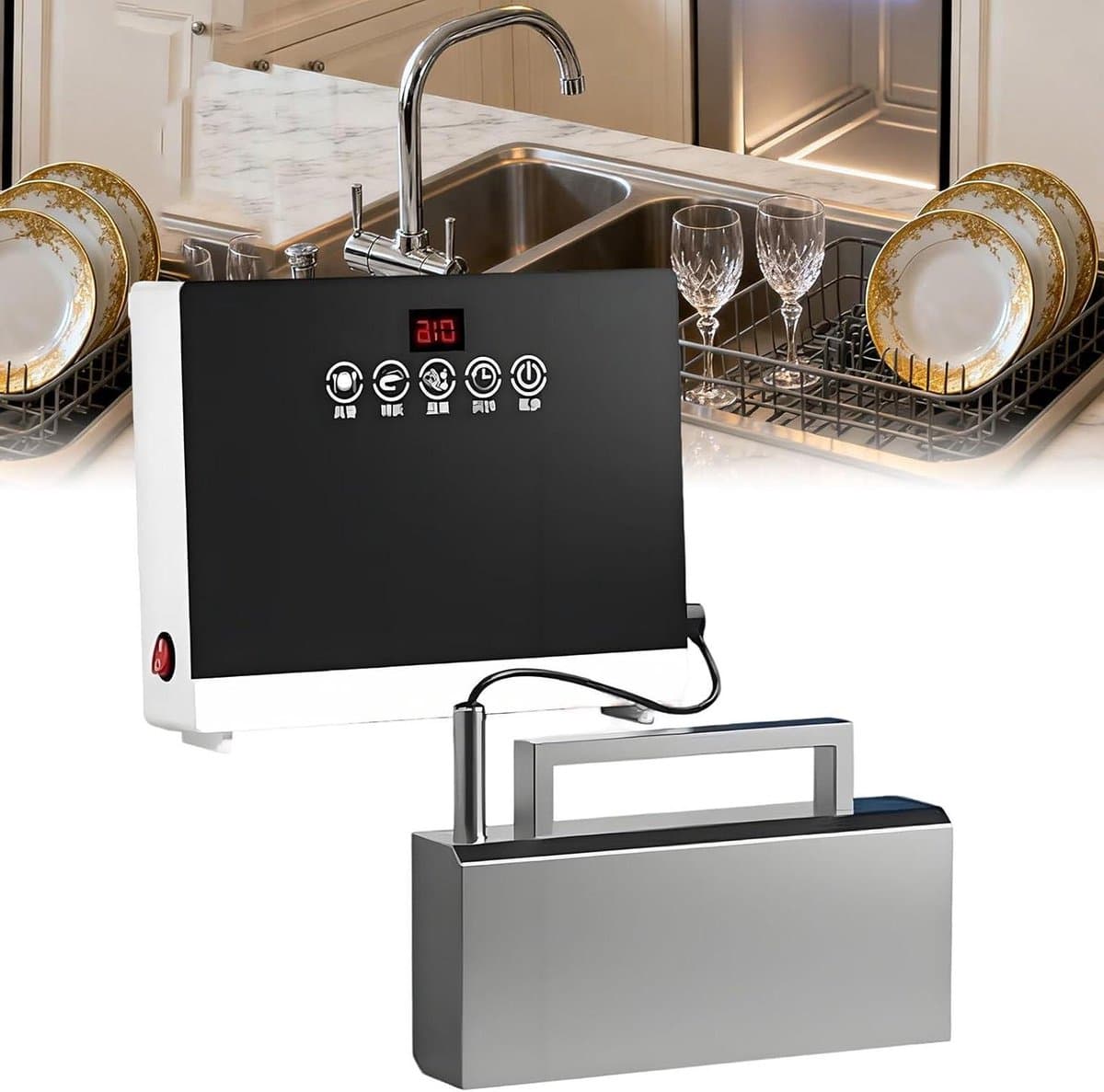 Elektrische Afwasmachine - Vaatwasser Aanrecht - Snel Afwassen - Sonische Reinigingstechnologie - 360W - Zilver — afbeelding 1