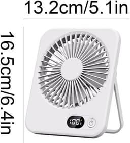 Oplaadbare USB-C Tafelventilator met LED Display, Vouwbaar en Stil, 180° Verstelbare Mini Ventilator voor Kantoor en Thuisgebruik, 2000mAh Accu - Wit — thumbnail 2