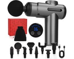 Massagepistool - Spierontspanning Apparaat - Herstel na sport - 8 koppen 99 snelheden - 13 mm diep - Grijs