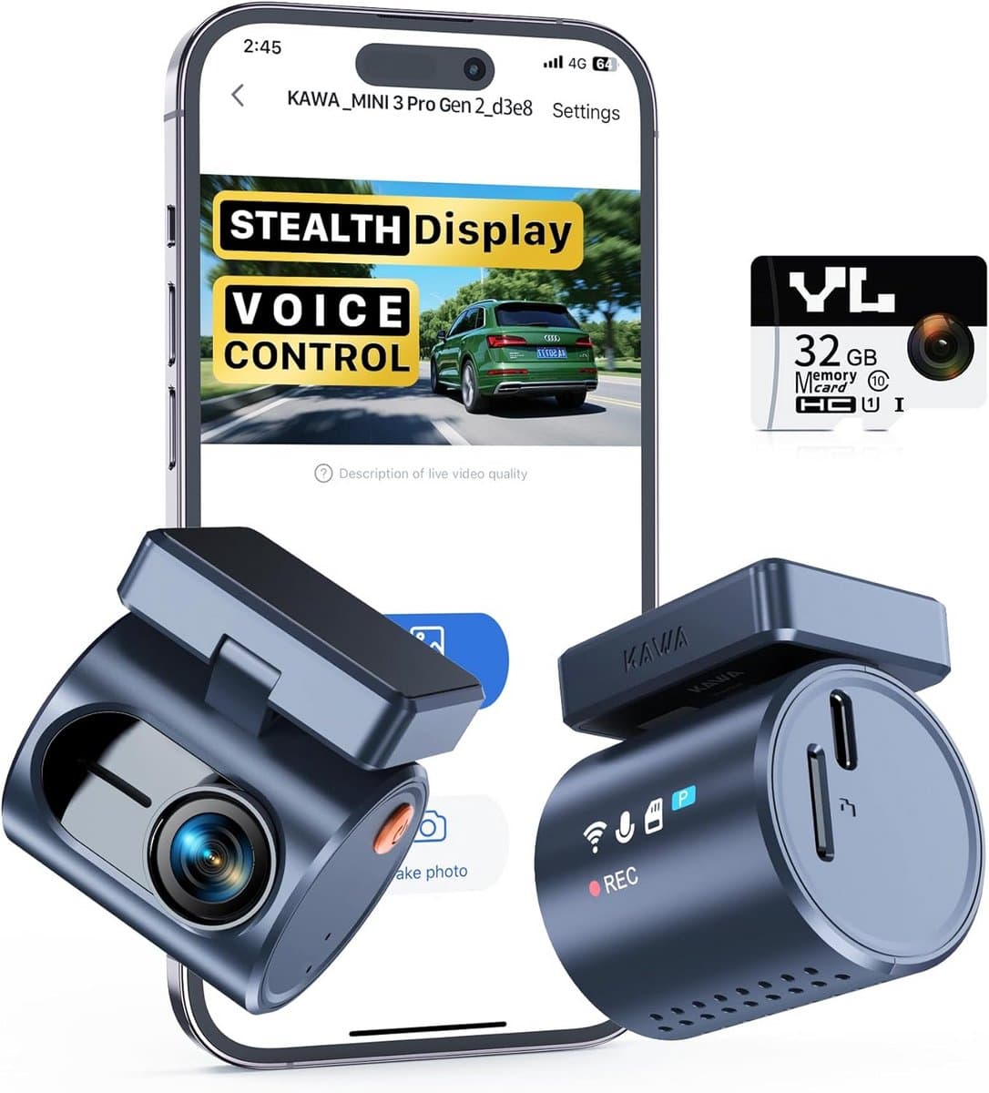Auto Camera - Rijcamera Opname - Veilig Rijden - Compact Stealth Design - 2K QHD Resolutie - Zwart — afbeelding 1