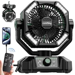 VIEMAE Ventilator - Ventilator staand - Tafelventilator - Ventilatoren - Incl afstandsbediening, LED, haak - Oplaadbaar - Zwart, groen — thumbnail 1