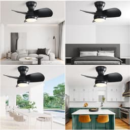 Re-purelife® Koel Zomer Collectie compacte plafondventilator voor slaapkamer, werkkamer of compacte woonkamer | ventilator met ABS | afstandsbediening, 6 snelheden en winterstand | 18W LED | modern design zwart 58 × 58 × 27 cm — thumbnail 1