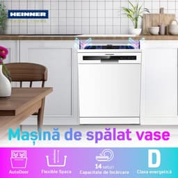Heinner Vrijstaande Vaatwasser 60 cm – 14 Couverts – Auto Open Droogsysteem – Hygiëne 70°C – Extra Droog – 7 Programma's – AquaStop – Digitaal Display – 49 dB – 5 Jaar Garantie — thumbnail 4