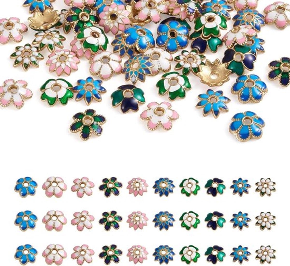 60 stuks vergulde bloemvormige emaille kralenkappen voor sieraden maken, ideaal voor het afwerken van kralen met een stijlvolle en duurzame uitstraling — afbeelding 1