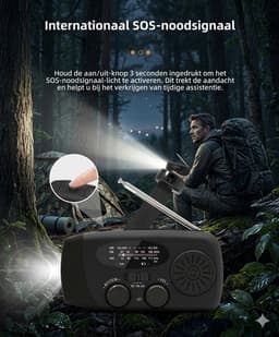 Allvara® Multifunctionele Noodradio - Powerbank - Opwindbaar - Solar/Zonne energie - LED Zaklamp - USB C - SOS alarm - Draagbare radio - Noodpakket — thumbnail 4