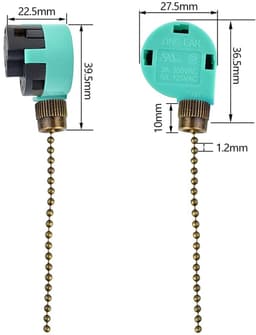 Plafond Ventilator Schakelaar - Trekketting Schakelaar - Snelheidsregeling Ventilator - 3 Snelheden 4 Draden - 3 Delig - Groen Koper — thumbnail 5