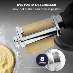 Keukenmachine met Pastaroller - 2000W - 6,2L RVS Kom - Zwart — thumbnail 4