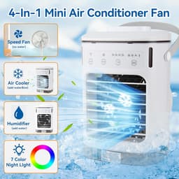 Airco - Mobiele airco - Draagbare airconditioner – Aircooler4-in-1 ventilator – 4 snelheden & 3 standen – 2-8 uur timer – 7 kleurenverlichting – AC-unit met 900 ml watertank – voor slaapkamer, kantoor, thuis en op de camping — thumbnail 2