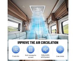 Dakventilator Camper - Ventilator Caravan - Frisse Lucht - Stil Toerental Instelbaar - 14 Inch - Wit