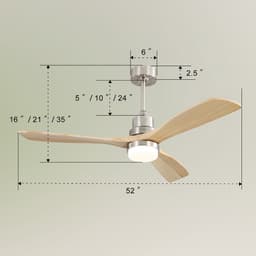 Plafondventilator 132 cm met dimbare LED - 6 snelheden - 3 houten bladen - omkeerbare DC-motor - afstandsbediening - slaapkamer — thumbnail 5