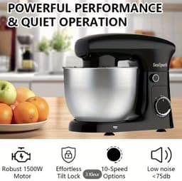 3-IN-1 Keukenstaande Mixer, 10-snelheden Kantelbare Mixer met Pulsfunctie, Inclusief 5,5L RVS Kom, Deeghaak, Mixer, Eierklopper, Spate,Roeren, Noedels kneden, Eieren kloppen, Slagroom, Afwijzen — thumbnail 3