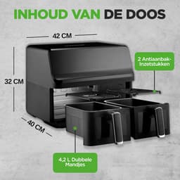 Dubbele Airfryer - Heteluchtoven Snacks - Gezond Koken - Twee Manden - 8 Liter Capaciteit - Zwart — thumbnail 5