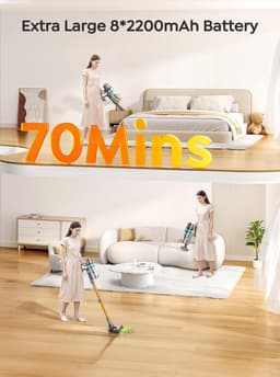 Draadloze Steelstofzuiger - Krachtige Stofzuiger - Huisdieren Haar Verwijderen - Aromafunctie Anti-Klit - 65 Min Batterij - Oranje — thumbnail 2