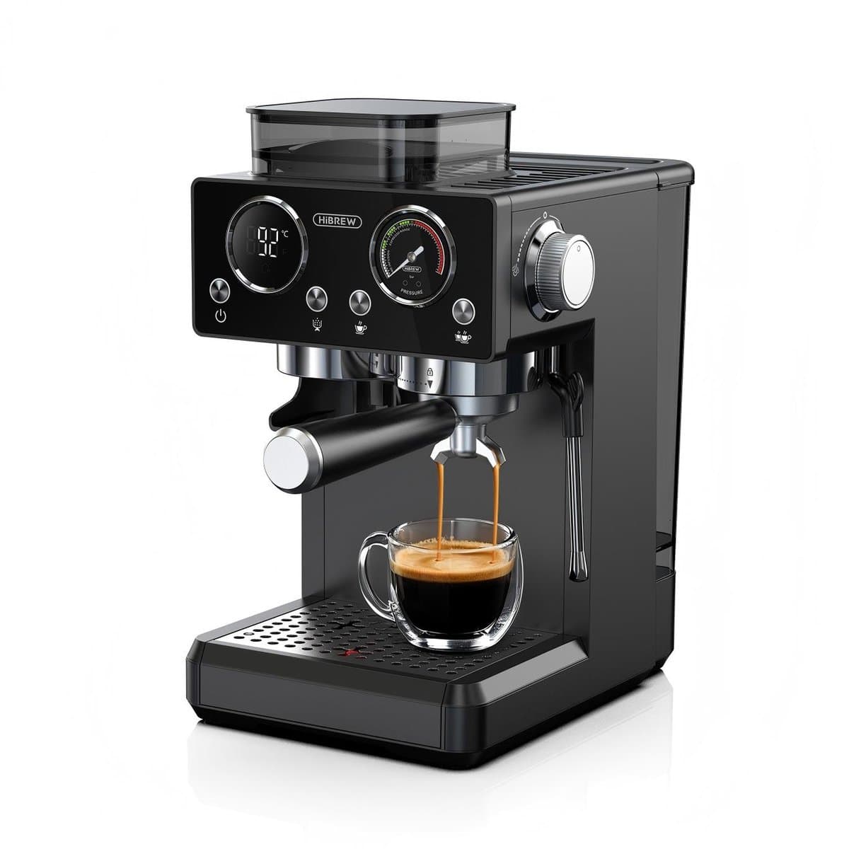 HiBREW H20 Espressomachine – 1350W – 20Bar – Met Geïntegreerde Koffiemolen – Melkopschuimer – 20 Maalstanden – 1,8L Watertank – Warm & Koud Zet Systeem — afbeelding 1