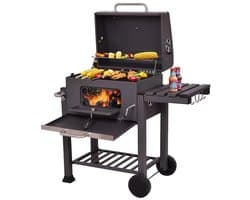 Norvia - Houtskool Barbecue - Houtskoolgrill - Met Deksel - Thermometer - Grilloppervlak 56 × 41,5 cm - Zijtafel - Aslade
