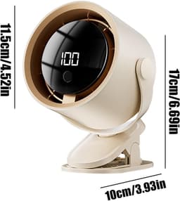 Ventilator - Tafelventilator - Handventilator - Mini ventilator - Ventilator voor kinderwagen - 100 snelheden - USB-oplaadbare - stille clipventilator met led-display - Auto-onderdelen voor buitenactiviteiten - Kamperen - Keuken - Slaapzaal - Beige — thumbnail 5