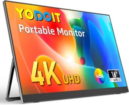 MELVRA Draagbare Monitor - 16 inch - Portable Monitor - 4K UHD - 3840x2400 - IPS Display - USB-C & Mini HDMI - Ingebouwde Luidsprekers - Inclusief Standaard - Laptop MacBook PC PS5 Xbox - Zwart — thumbnail 1