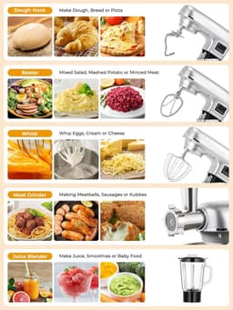 Keukenmixer - Bakmachine Beslagmaker - Veelzijdige Keukentaken - 7 Snelheden Digitale Display - 8 Liter Kom - Zilver — thumbnail 5