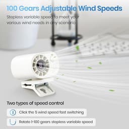 Draagbare, stille clipventilator, autoventilator, met led-display, 360 graden draaibaar, snelladen, compact en lichtgewicht, geschikt voor reizen, fitness en andere gelegenheden (wit). — thumbnail 2