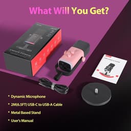 FIFINE AM8 - Gaming Microfoon Dynamische - Podcast Streaming PC PS4 PS5 - Ruisonderdrukking - Touch Mute Knop - USB RGB - Roze — thumbnail 3