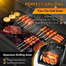 Houtskoolbarbecue met Smoker, 2-Kamer BBQ-wagen met Wielen, Rookbarbecue voor Vlees en Vis, Zwart — thumbnail 5