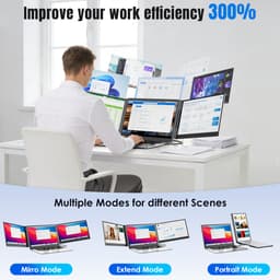 Siaviala P7 2026 nieuwe Laptop Schermverlenger, 15.6" ultralichte draagbare triplescherm voor laptops met 1080P FHD IPS-scherm, plug-and-play monitorverlenger met twee USB-C/HDMI-kabels voor Mac/Windows/Android, geschikt voor laptops van 13-17" — thumbnail 4