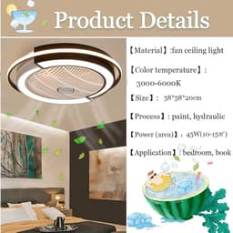 LED plafondventilator met dimbare verlichting, afstandsbediening, geruisloos, verstelbare windsnelheid, 58 cm, zwart-wit — thumbnail 5