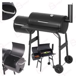 Grote Houtskool Barbecue met Roker – 2-in-1 BBQ & Smoker-grill – Met Deksel, Thermometer, Zijplank & Wielen – Vatmodel –barbecue –bbq houtskool – 51802 — thumbnail 1