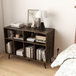 Platenspelermeubel - LP-kast - Platenspelerkast - Draaitafelstandaard - Platenspelerstandaard - Vintage Displayplank - Rustiek bruin — thumbnail 2