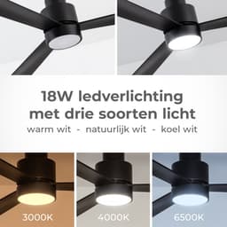 Goedewaere Plafondventilator Aero - Lamp - Stil - Timer - Zwart - 132cm — thumbnail 2