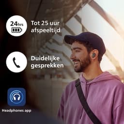 PHILIPS TAT3509 Noise Cancelling True Wireless In-Ear Bluetooth Oortjes - Klein, Natuurlijk geluid, Dynamische bas, Oplaadcase, Heldere gesprekken, Ideaal voor woon-werkverkeer en sporten - Donker grijs — thumbnail 4
